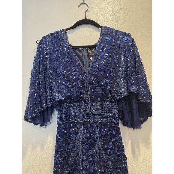Mac Duggal Blue Gown Womens 10 Style# 4611D Embellished Beaded Dress Sequin READ - Picture 7 of 16